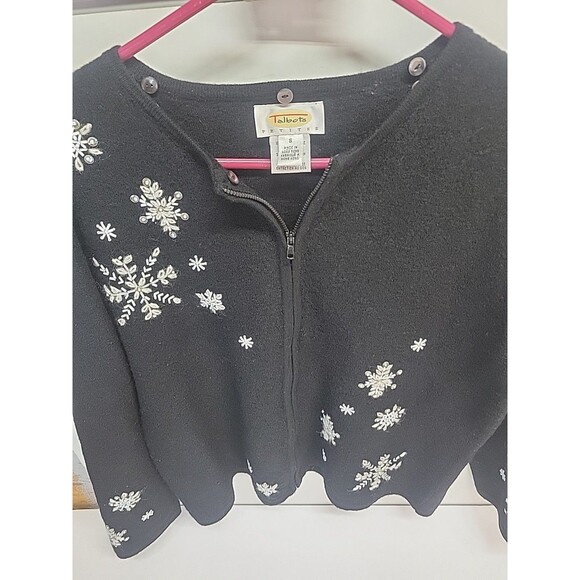 Vtg Talbots Sweater Womens Black Snowflake Wool Cardigan Sz Small - Picture 7 of 13